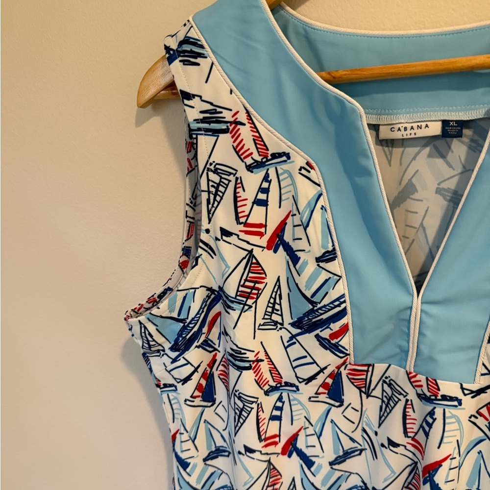 Cabana Life women’s blue sleeveless nautical tunic dress cover up sailboat XL - Picture 6 of 14